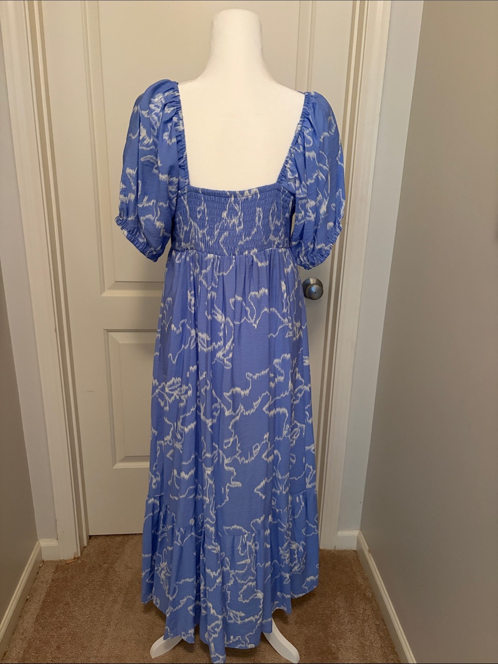 Nine West Blue Floral Puff-Sleeve Maxi Dress - Picture 3 of 3